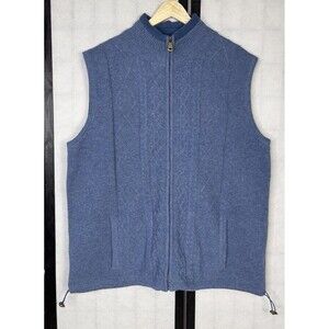 ARAN Woolen Mills Sweater Vest Mens XXL Blue Irish Cable Wool Full Zip Fisherman